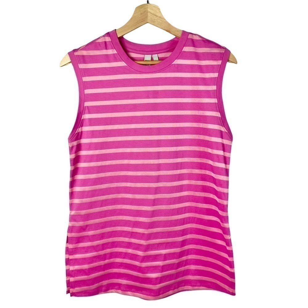 Z by Zella Pink Crewneck Shadow Stripe Print Tank Top XS